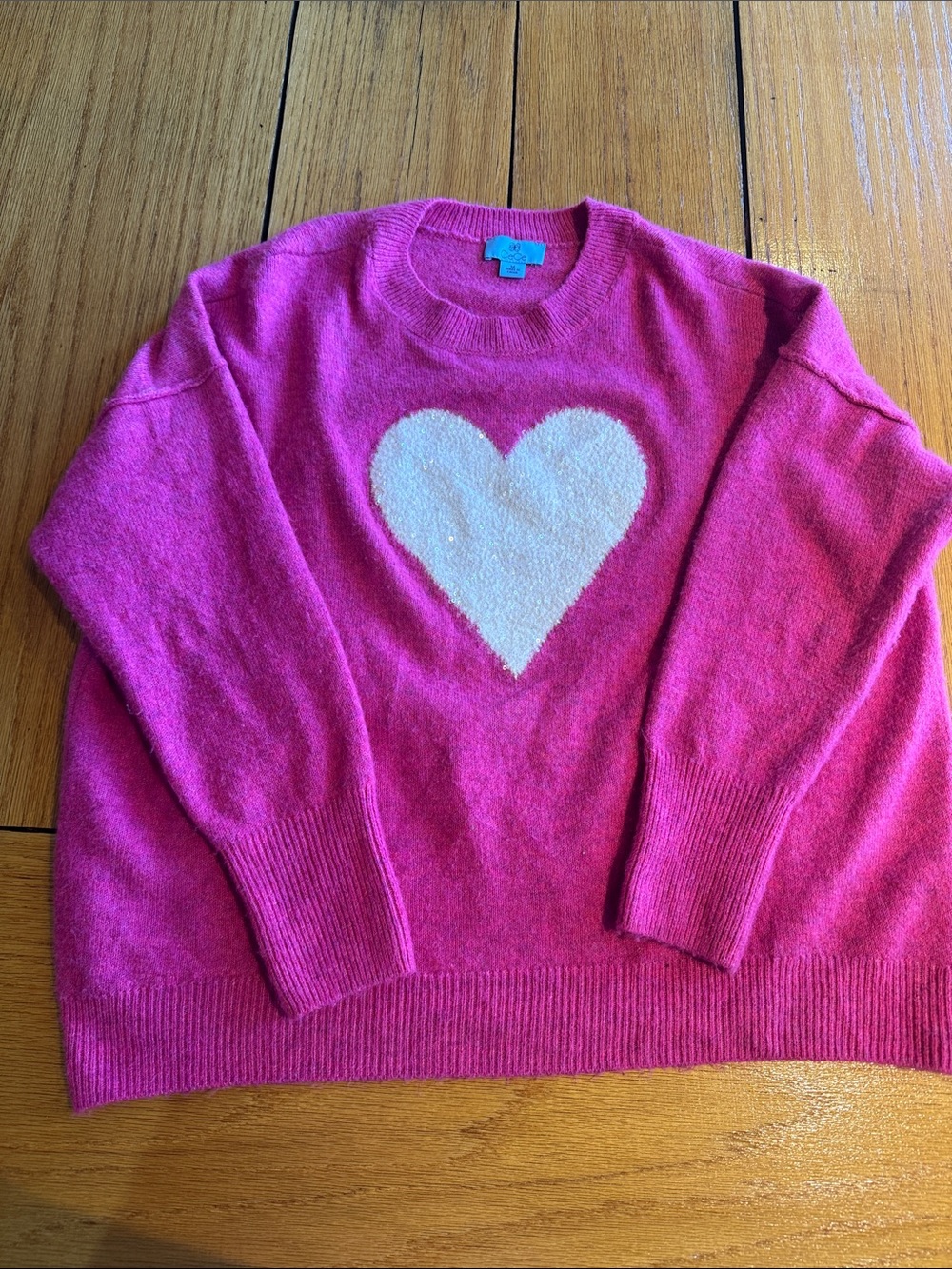 CeCe Hot Pink Heart Crewneck Sweater with Cream Heart